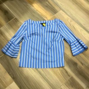 White House Black Market Blue and White Blouse, Size 8